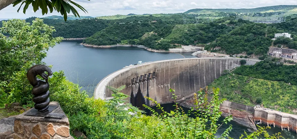 Scenic view of Lake Kariba and its massive dam in Zimbabwe