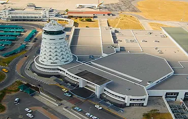 Aerial view of Harare International Airport terminal in Zimbabwe.